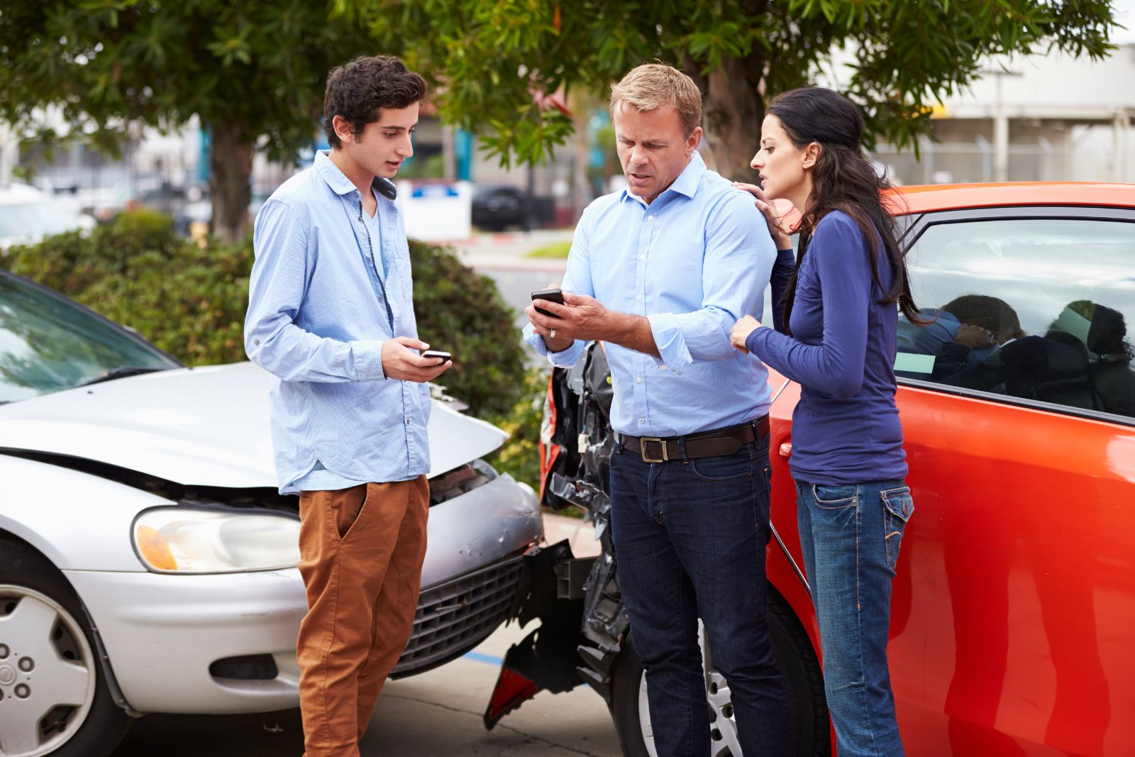 Car incident or accident exchange between involved individuals