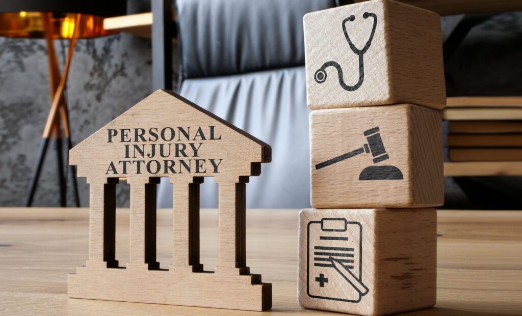 Wooden blocks displaying personal injury symbols next to a 'Personal Injury Attorney' sign - Cobb Personal Injury